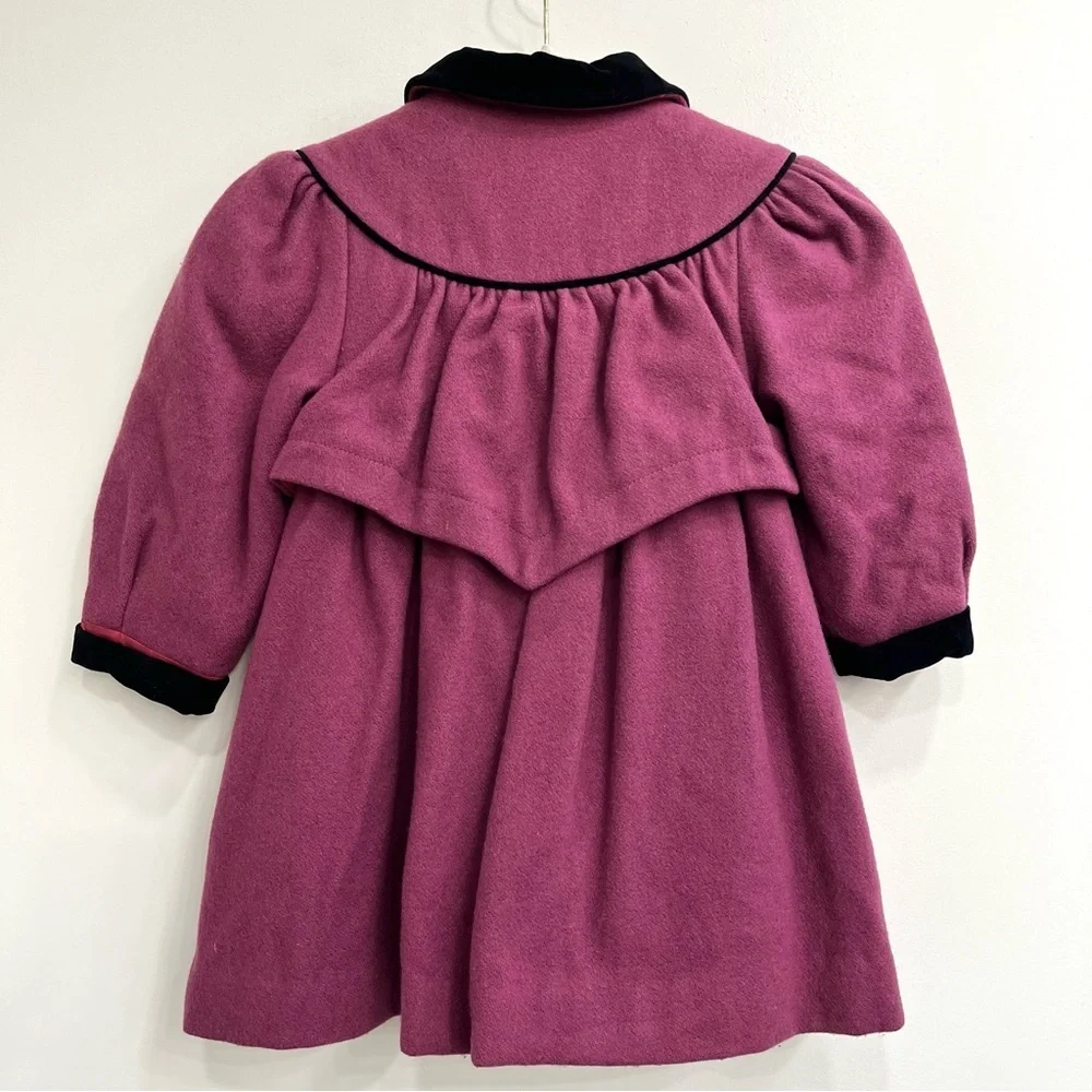 Vintage Rothschild Girls 4 Wool Coat Purple Black Velvet Bows Union Tag USA